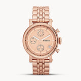 Fossil Boyfriend Chronograph Rose Gold Dial Rose Gold Steel Strap Watch for Women - ES3380