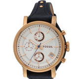 Fossil Original Boyfriend Chronograph White Dial Navy Blue Leather Strap Watch for Women - ES3838