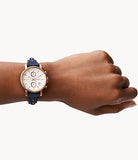 Fossil Original Boyfriend Chronograph White Dial Navy Blue Leather Strap Watch for Women - ES3838