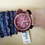 Fossil Original Boyfriend Sport Chronograph Maroon Dial Maroon Leather Strap Watch for Women - ES4114