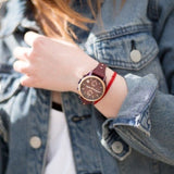 Fossil Original Boyfriend Sport Chronograph Maroon Dial Maroon Leather Strap Watch for Women - ES4114