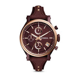 Fossil Original Boyfriend Sport Chronograph Maroon Dial Maroon Leather Strap Watch for Women - ES4114