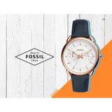 Fossil Tailor White Dial Blue Leather Strap Watch for Women - ES4260