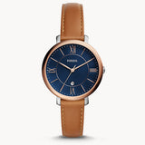 Fossil Jacqueline Three Hand Date Luggage Blue Dial Brown Leather Strap Watch for Women - ES4274