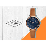 Fossil Jacqueline Three Hand Date Luggage Blue Dial Brown Leather Strap Watch for Women - ES4274