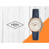 Fossil Tailor White Dial Blue Leather Strap Watch for Women - ES4394