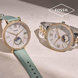 Fossil Jacqueline Analog Moonphase Mother of Pearl White Dial Two Tone Steel Strap Watch for Women - ES5166