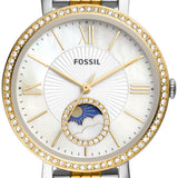 Fossil Jacqueline Analog Moonphase Mother of Pearl White Dial Two Tone Steel Strap Watch for Women - ES5166