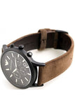 Emporio Armani Chronograph Black Dial Brown Leather Strap Watch For Men - AR11078