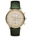 Emporio Armani Chronograph Champagne Dial Green Leather Strap Watch For Men - AR1722