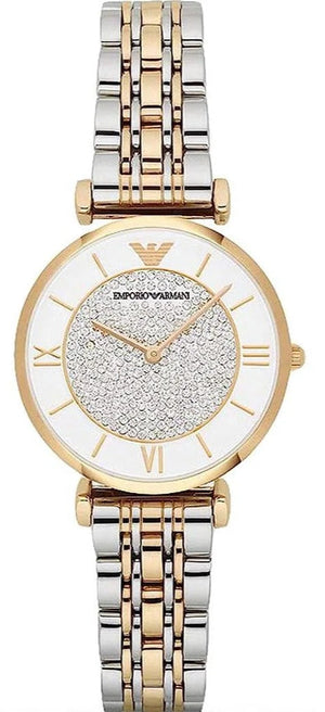 Emporio Armani Gianni T Bar Analog White Dial Two Tone Steel Strap Watch For Women - AR2076