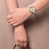 Emporio Armani Gianni T Bar Light Brown Dial White Leather Strap Watch For Women - AR1769