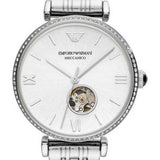 Emporio Armani Gianni T-Bar Automatic Silver Dial Silver Steel Strap Watch For Women - AR60022