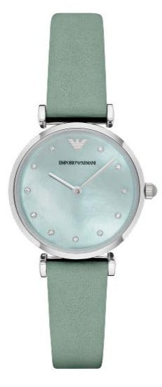 Emporio Armani Gianni T Bar Mother Of Pearl Blue Dial Blue Leather Strap Watch For Women - AR1959