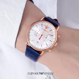 Emporio Armani Aviator Silver Dial Blue Leather Strap Watch For Men - AR11123