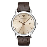 Emporio Armani Luigi Analog Bronze Dial Brown Leather Strap Watch For Men - AR11096