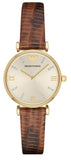 Emporio Armani Gianni T Bar Beige Dial Brown Leather Strap Watch For Women - AR1883