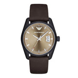 Emporio Armani Sportivo Chronograph Beige Dial Brown Leather Strap Watch For Men - AR6081