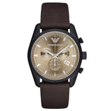 Emporio Armani Sportivo Chronograph Beige Dial Brown Leather Strap Watch For Men - AR6081