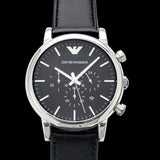 Emporio Armani Dress Analog Black Dial Black Leather Strap Watch For Men - AR8029