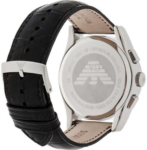 Emporio Armani Valente Chronograph Black Dial Black Leather Strap Watch For Men - AR1633
