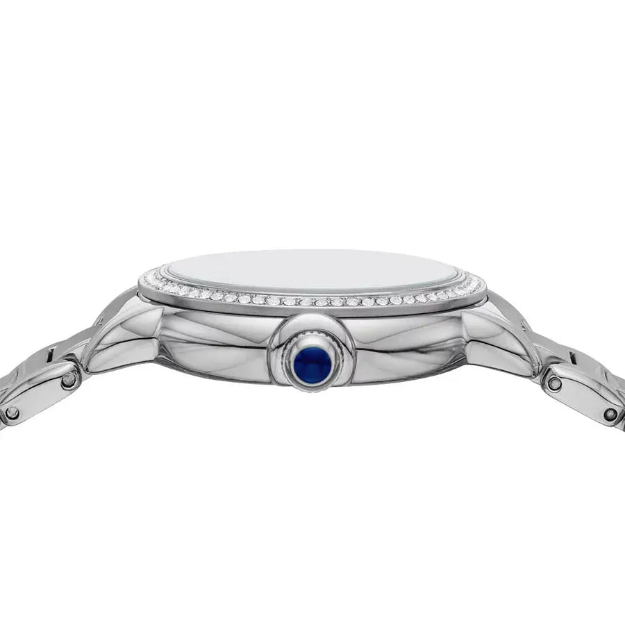 Emporio Armani Mia Three Hand Crystals Blue Dial Silver Steel Strap Watch For Women - AR11630