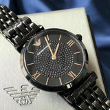 Emporio Armani Gianni T Bar All Black Diamond Dial Watch For Women - AR11245