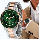 Maserati Competizione Chronograph Green Dial Two Tone Steel Strap Watch For Men - R8873600004