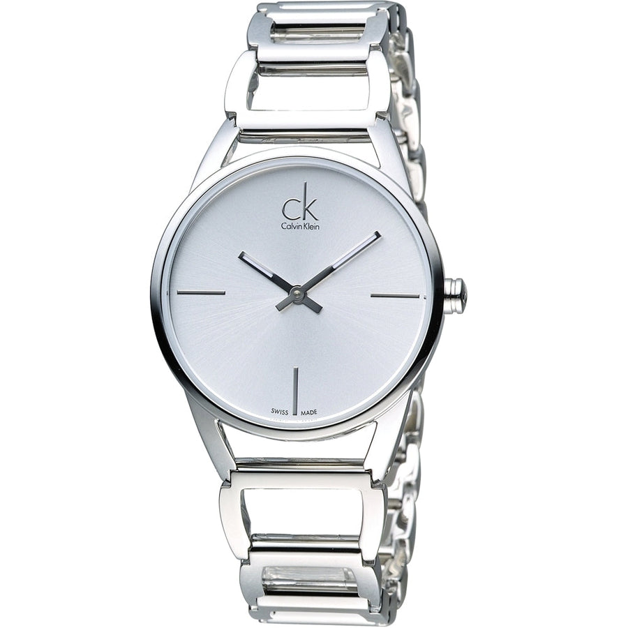 Calvin Klein Stately White Dial Silver Steel Strap Watch for Women - K3G23126