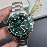 Fossil FB-03 Chronograph Green Dial Silver Steel Strap Watch for Men - FS5726