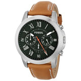 Fossil Grant Chronograph Green Dial Brown Leather Strap Watch for Men - FS4918