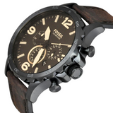 Fossil Nate Chronograph Brown Dial Brown Leather Strap Watch for Men - JR1487