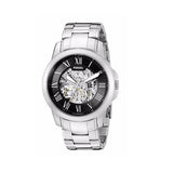 Fossil Grant Automatic Skeleton Black Dial Silver Steel Strap Watch for Men - ME3103