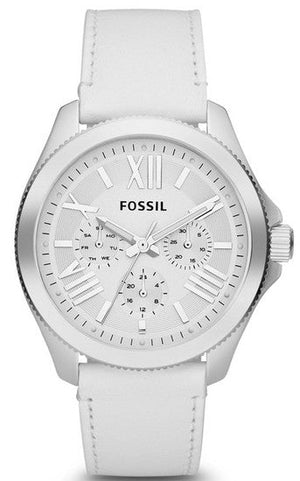 Fossil Cecile White Dial White Leather Strap Watch for Women - AM4484