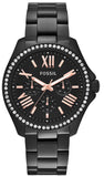 Fossil Cecile Multi Function Crystals Black Dial Black Steel Strap Watch for Women - AM4522