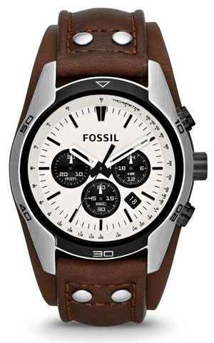 Fossil Coachman Chronograph White Dial Brown Leather Strap Watch for Men - CH2890