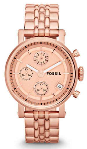 Fossil Boyfriend Chronograph Rose Gold Dial Rose Gold Steel Strap Watch for Women - ES3380