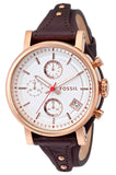 Fossil Boyfriend White Dial Brown Leather Strap Watch for Women - ES3616