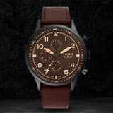 Fossil Retro Pilot Chronograph Brown Dial Brown Leather Strap Watch for Men - FS5833