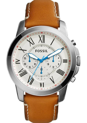 Fossil Grant Chronograph White Dial Brown Leather Strap Watch for Men - FS5060