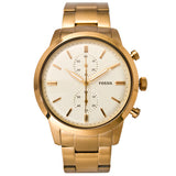 Fossil Townsman Chronograph White Dial Gold Steel Strap Watch for Men - FS5348