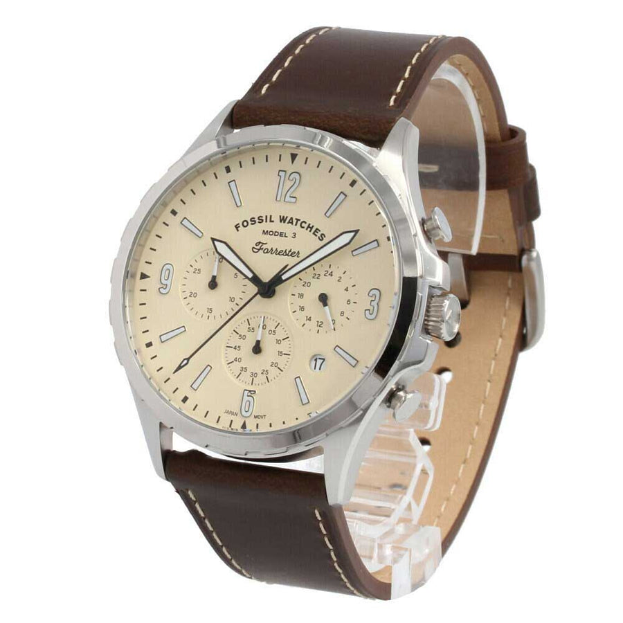 Fossil Forrester Chronograph White Dial Brown Leather Strap Watch for Men - FS5696