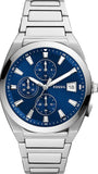 Fossil Everett Chronograph Blue Dial Silver Steel Strap Watch for Men - FS5795