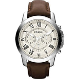 Fossil Grant Chronograph White Dial Brown Leather Strap Watch for Men - FS4735