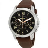 Fossil Grant Chronograph Black Dial Brown Leather Strap Watch for Men - FS4813