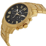 Fossil Grant Chronograph Black Dial Gold Steel Strap Watch for Men - FS4815