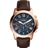 Fossil Grant Chronograph Blue Dial Brown Leather Strap Watch for Men - FS5068