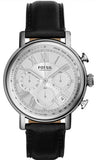 Fossil Buchanan Chronograph Silver Dial Black Leather Strap Watch for Men - FS5102