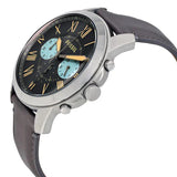 Fossil Grant Chronograph Gunmetal Grey Dial Grey Leather Strap Watch for Men - FS5183