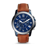 Fossil Grant Chronograph Blue Dial Brown Leather Strap Watch for Men - FS5210